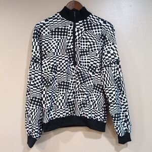 Vintage Hot Chillys Womens M Black White 1/2 Zip Pullover Long Sleeve Jacket Geo